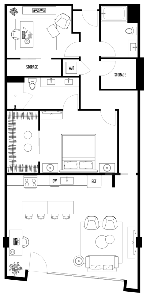 Floor plan for 2 beds, 2 baths, 1379 sqft